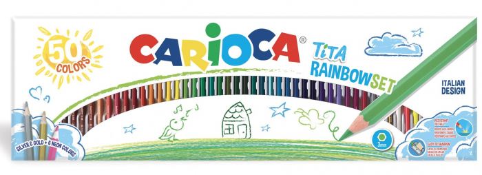 Creioane colorate CARIOCA Tita Rainbow Set, hexagonale, flexibile, 50 culori/cutie [1]