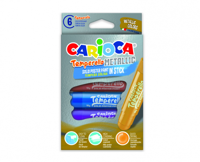 Creioane tempera metalizate, lavabile, 6 culori/cutie, CARIOCA Temperello Metallic [1]