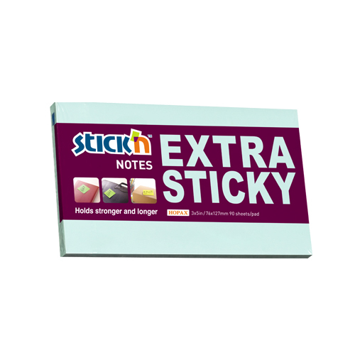 Notes autoadeziv extra-sticky 76 x 127mm, 90 file, Stick"n - albastru pastel [1]
