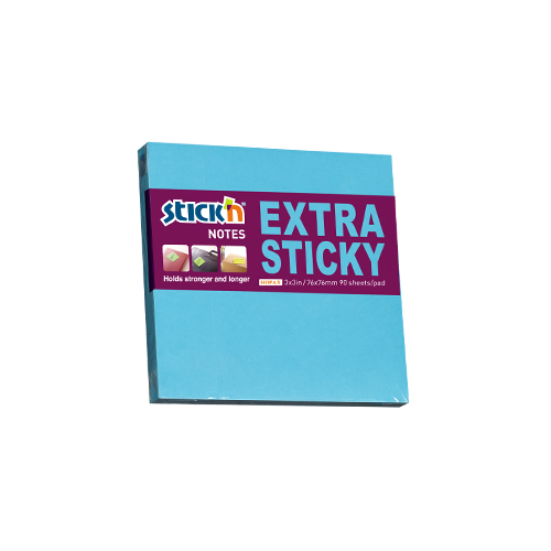 Notes autoadeziv extra-sticky 76 x 76mm, 90 file, Stick"n - albastru neon [1]