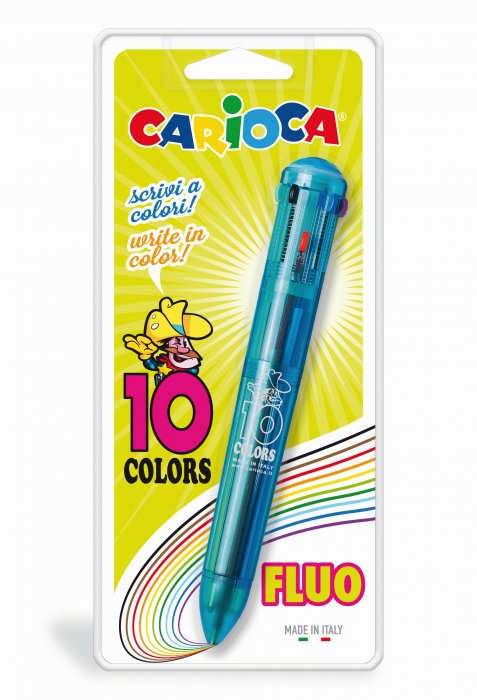Pix cu 10 culori fluorescente, corp transparent color, blister, CARIOCA [1]