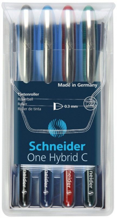 Roller cu cerneala SCHNEIDER One Hybrid C, ball point 0.3mm, 4 culori/set - (N,R,A,V) [1]