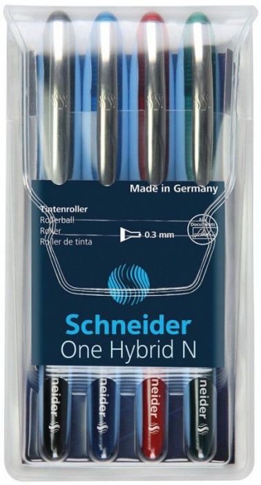 Roller cu cerneala SCHNEIDER One Hybrid N, needle point 0.3mm, 4 culori/set - (N,R,A,V) [1]