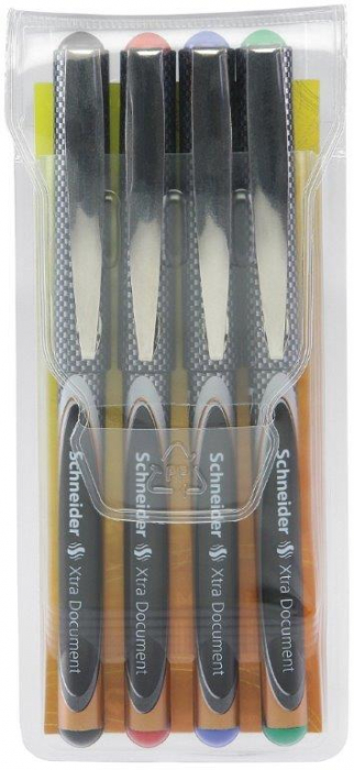 Roller cu cerneala SCHNEIDER Xtra Document, ball point 0.6mm, 4 culori/set - (N,R,A,V) [1]