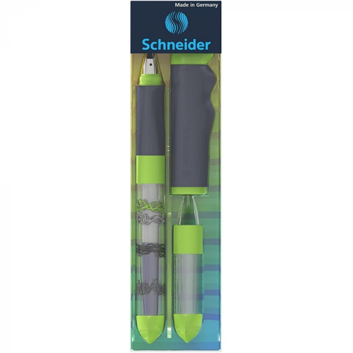 Stilou SCHNEIDER Base Kid (tip A - incepator) - corp gri/verde cu decor [3]