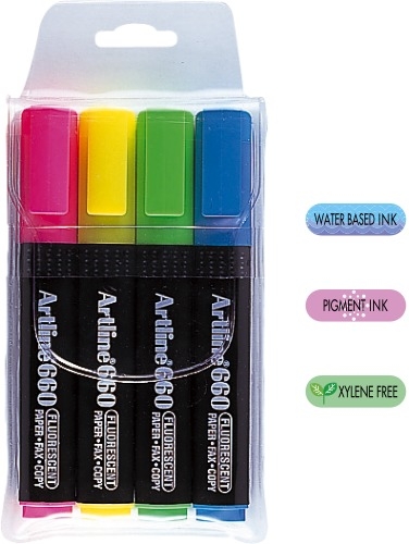 Textmarker ARTLINE 660, varf tesit 1.0-4.0mm, 4 culori/set - (YE,PK,GR,LBL) [1]
