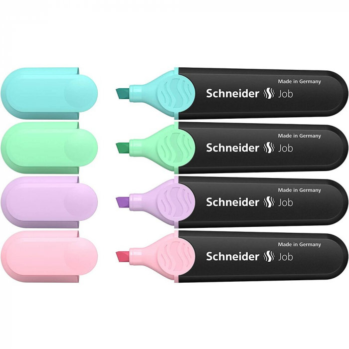 Textmarker SCHNEIDER Job Pastel, varf lat, 4 culori/set -(turcoaz, menta, lavanda, roze) [2]