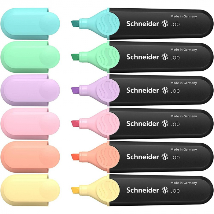 Textmarker SCHNEIDER Job Pastel, varf lat, 6 culori/set - turcoaz, menta, lavanda, roze, piersica, vanilie [2]