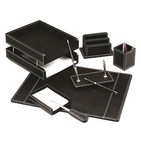 Mape pentru birou - Set De Birou Din Piele, Negru, 7 Piese
