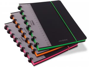 Produse din hartie - Caiet A5+, 72 file - 90g/mp, coperta PP neagra, cu elastic, margine color, AURORA Adoc Edge - matema
