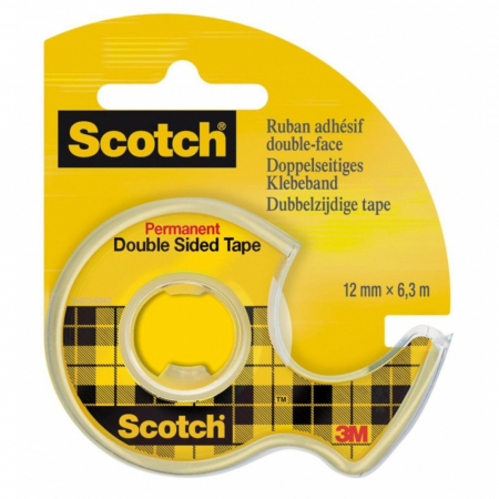Benzi adezive - Dispenser cu banda dublu adeziva transparenta, 12mm x 6.3m, 3M - SCOTCH