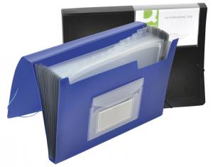 Mape din plastic - Mapa cu burduf A4, 13 compartimente, separatoare color, inchidere cu elastic, Q-Connect - albastru