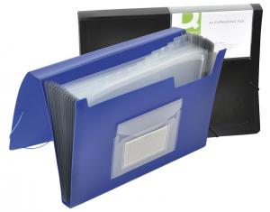 Mape din plastic - Mapa cu burduf A4, 13 compartimente, separatoare color, inchidere cu elastic, Q-Connect - negru