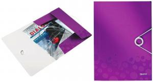 Mape din carton - Mapa LEITZ Wow cu elastic, plastic PP - mov metalizat