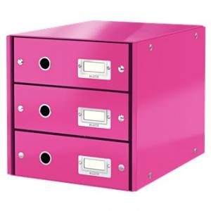 Suporturi cu sertare - Suport cu 3 sertare, din carton laminat, LEITZ Click & Store - roz