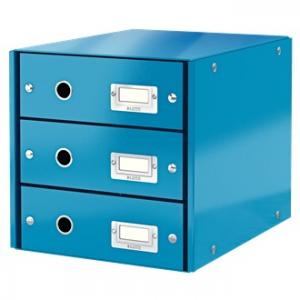 Suporturi cu sertare - Suport cu 3 sertare, din carton laminat, LEITZ Click & Store - albastru