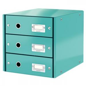 Suporturi cu sertare - Suport cu 3 sertare, din carton laminat, LEITZ Click & Store - turcoaz