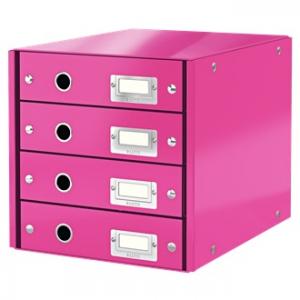 Suporturi cu sertare - Suport cu 4 sertare LEITZ Click & Store, din carton laminat - roz