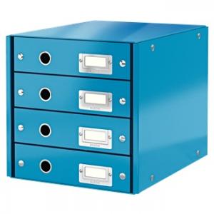 Suporturi cu sertare - Suport cu 4 sertare LEITZ Click & Store, din carton laminat - albastru
