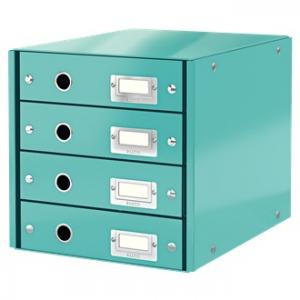 Suporturi cu sertare - Suport cu 4 sertare LEITZ Click & Store, din carton laminat - turcoaz