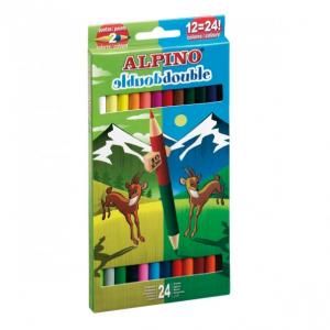 Creioane colorate - Creioane colorate bicolore, cutie carton, 12 buc/24 culori/set, ALPINO Double Double