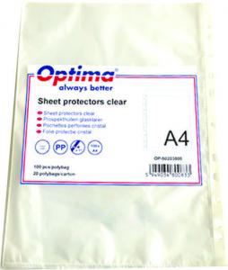 Folii simple pentru protectie documente - Folie protectie pentru documente A4, 40 microni, 100/set, Optima - cristal
