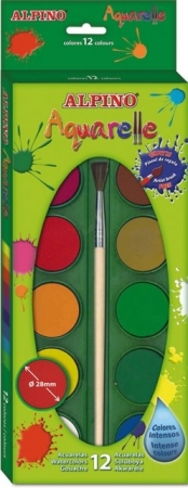 Acuarele, accesorii pictura - Acuarele 12 culori/cutie + 1 pensula gratis, Alpino