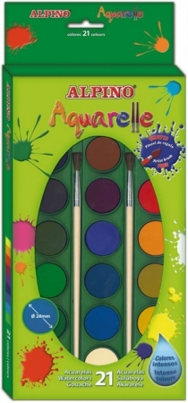 Acuarele, accesorii pictura - Acuarele 21 culori/cutie + 2 pensule gratis, Alpino