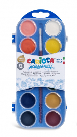 Acuarele, accesorii pictura - Acuarele lavabile, 12 culori/cutie + 1 pensula, CARIOCA Aquarell