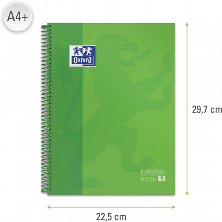 Caiet cu spirala, OXFORD Europeanbook 1, A4+, 80 file-90g/mp, hardcover verde, Scribzee-mate [1]
