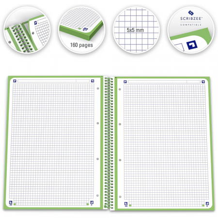 Caiet cu spirala, OXFORD Europeanbook 1, A4+, 80 file-90g/mp, hardcover verde, Scribzee-mate [2]