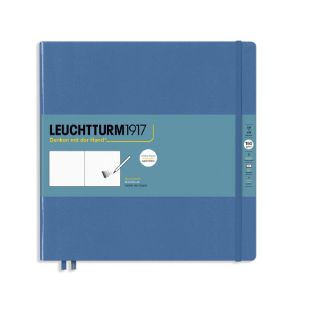 Caiet de schite - Caiet pentru schite Leuchtturm1917, 225mm x 225mm, coperti rigide, albastru denim, cu elastic, 56 coli - 150g/mp, hartie alba