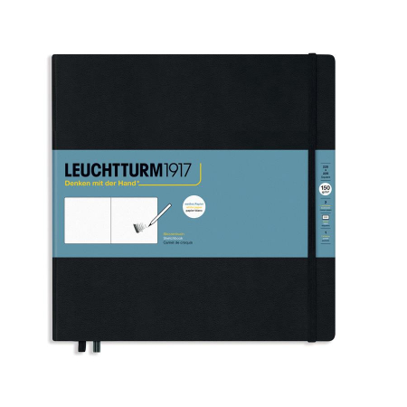 Caiet de schite - Caiet pentru schite Leuchtturm1917, 225mm x 225mm, coperti rigide, negru, cu elastic, 56 coli - 150g/mp, hartie alba