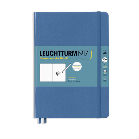 Caiet de schite - Caiet pentru schite Leuchtturm1917, A5, coperti rigide, albastru denim, cu elastic, 56 coli - 150g/mp, hartie alba