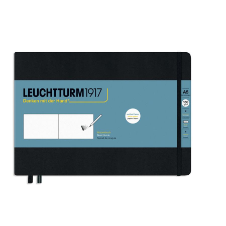 Caiet de schite - Caiet pentru schite Leuchtturm1917, A5 landscape, coperti rigide, negru, cu elastic, 56 coli - 150g/mp, hartie alba