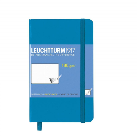 Caiet de schite - Caiet pentru schite Leuchtturm1917, A6, coperti rigide, albastru azur, cu elastic, 48 coli - 180g/mp, hartie alba
