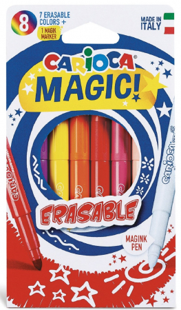 Carioci - Carioca erasable, varf gros - 6mm, 7 culori+1 erasable marker/cutie, CARIOCA Magic Erasable