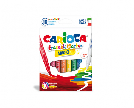 Carioci - Carioca erasable, varf gros - 6mm, 9 culori+1 erasable marker/cutie, CARIOCA Erasable