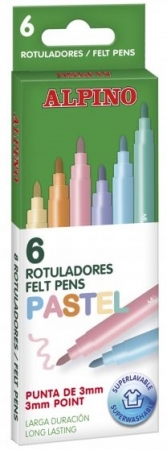 Carioci - Carioca lavabila, 6 culori/cutie, ALPINO Standard - culori pastel