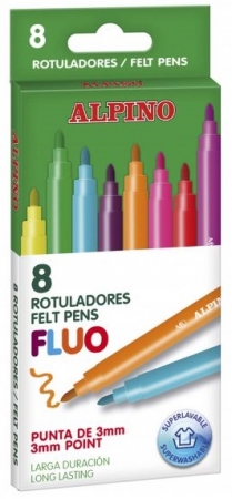 Carioci - Carioca lavabila, 8 culori/cutie, ALPINO Standard - culori fluorescente