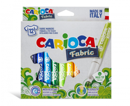 Carioci - Carioca pentru textile, varf gros - 6mm, 12 culori/cutie, CARIOCA Fabric
