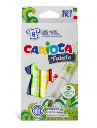 Carioci - Carioca pentru textile, varf gros - 6mm, 6 culori/cutie, CARIOCA Fabric