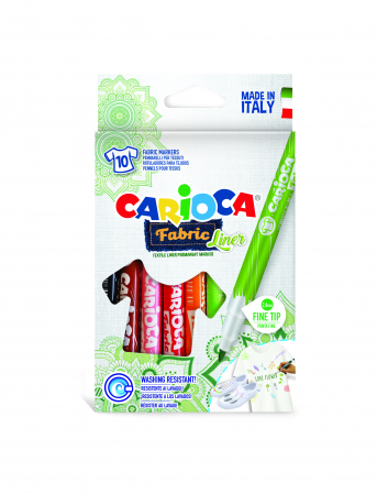 Carioci - Carioca pentru textile, varf subtire - 2.6mm, rezistent la spalare, 10 culori/cutie, CARIOCA Fabric