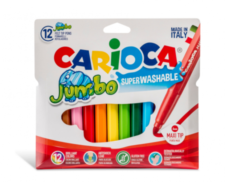 Articole fara gluten - Carioca super lavabila, varf gros - 6mm, 12 culori/cutie, CARIOCA Jumbo