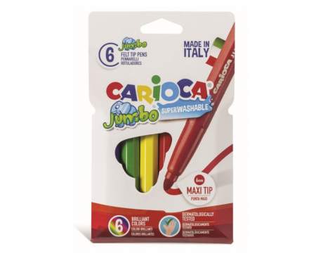 Carioci - Carioca super lavabila, varf gros - 6mm, 6 culori/cutie, CARIOCA Jumbo