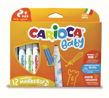 Articole fara gluten - Carioca super lavabila, varf rotunjit special, 12 culori/cutie, CARIOCA Baby 2+