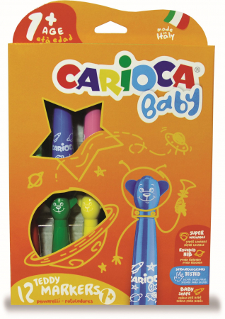 Articole fara gluten - Carioca super lavabila, varf rotunjit special, 12 culori/cutie, CARIOCA Baby Teddy 1+
