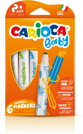Carioci - Carioca super lavabila, varf rotunjit special, 6 culori/cutie, CARIOCA Baby 2+