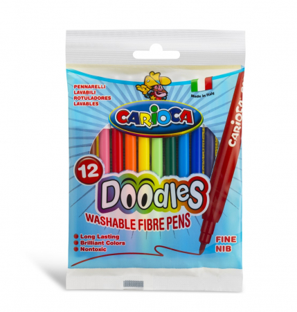 Carioci - Carioca super lavabila, varf subtire - 2.2mm, 12 culori/cutie, CARIOCA Doodles