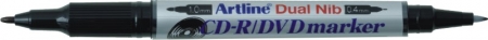 Markere CD, DVD - CD/DVD-marker ARTLINE 841T, corp plastic, 2 capete, varfuri rotunde 0.4mm/1.0mm - negru